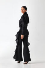 Women's Linen Pant with Ruffles at Sides