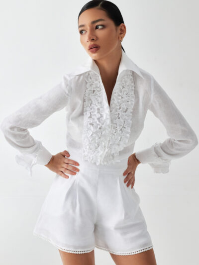 Women's Dress Shirt with Ruffled Front in Middle
