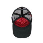 Black trucker hat Partch breathable rear mesh, luxury red satin