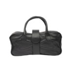 Medium Black Leather Handbag Front.