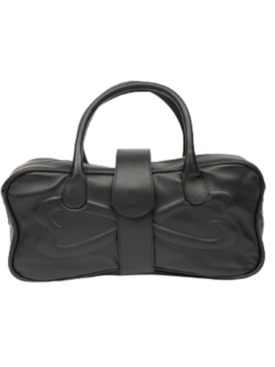 Medium Black Leather Handbag Front.