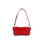 Red leather small bag with strap.