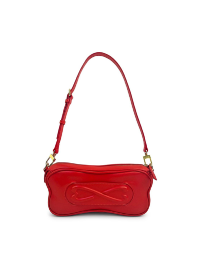 Red leather small bag with strap.