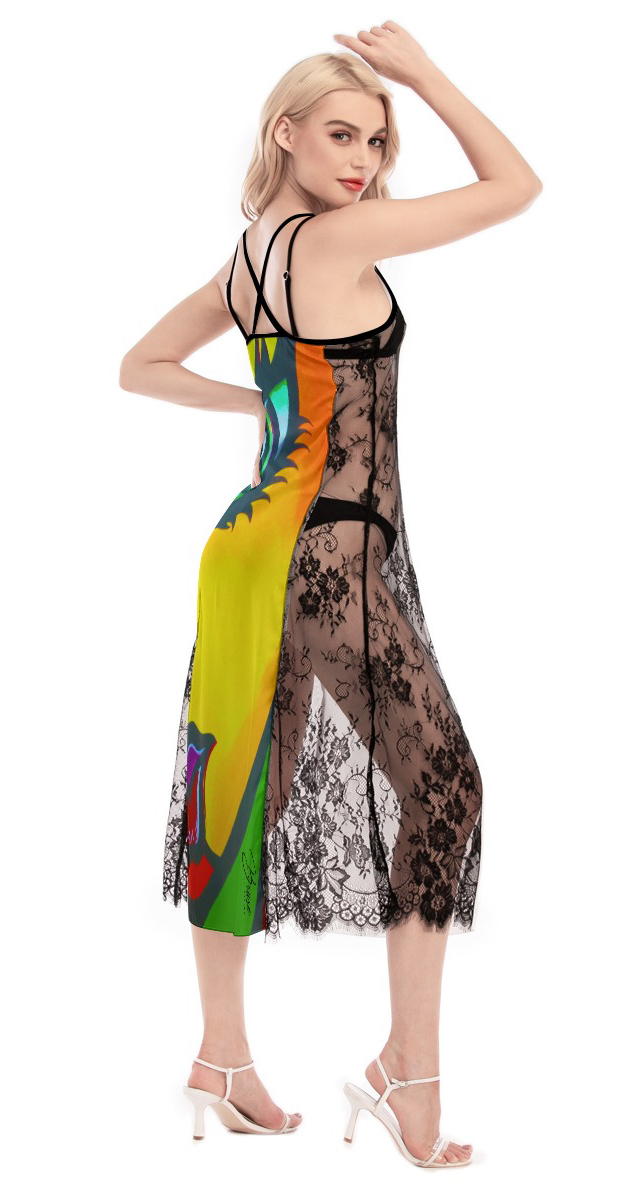 BES_side dress Women's Lace Cami Cross Back Dress - Image 3