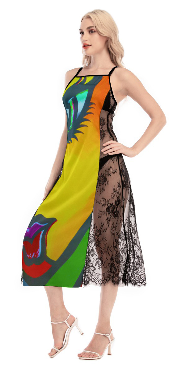 BES_side dress_rt Women's Lace Cami Cross Back Dress - Image 2