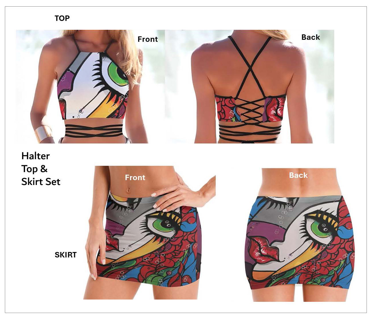 Halter top and skirt set_v1 Women's Backless Camisole Crop and Slinky Micro Mini Skirt Set - Image 2